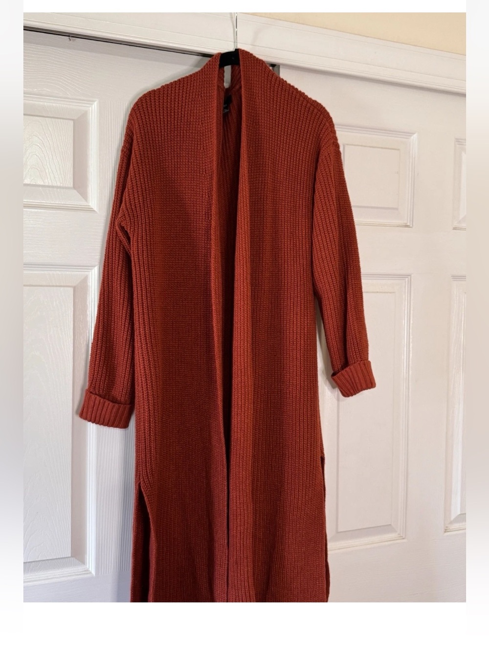 Forever 21+ Long Open-Front Knit Cardigan In Rust